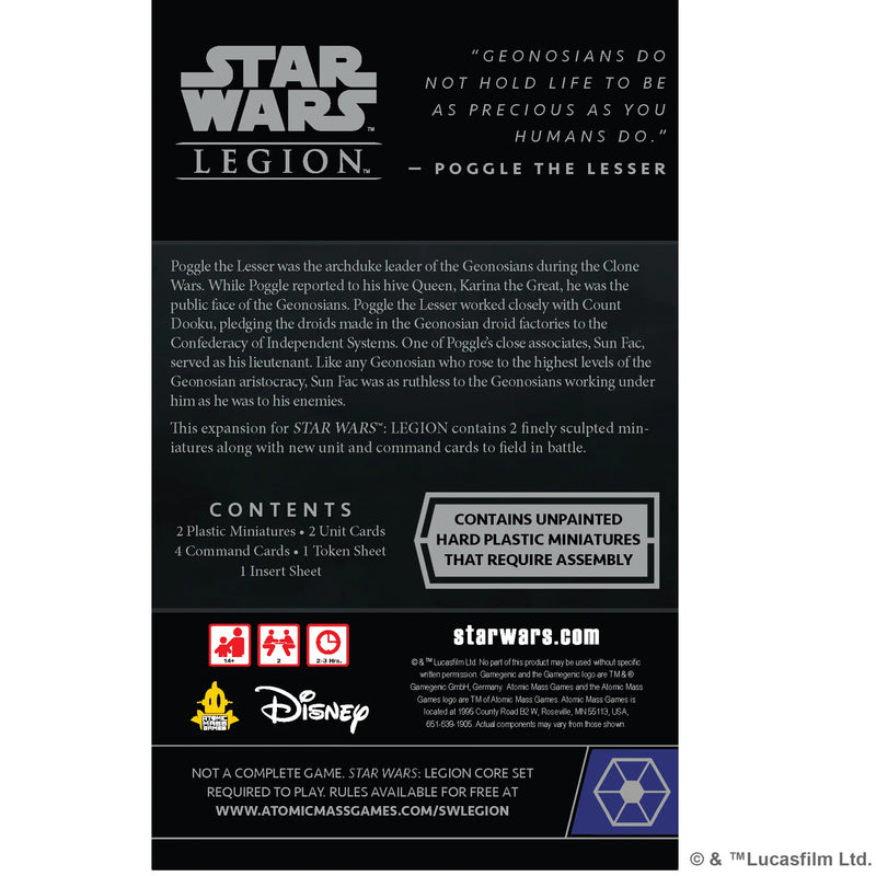 Star Wars Legion: Sun Fac and Poggle the Lesser Operative and Commander Expansion-Unit-Ashdown Gaming