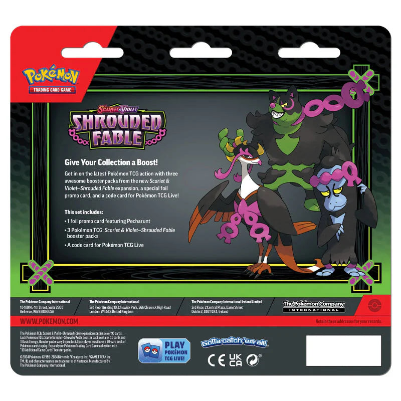 Pokemon TCG: Scarlet and Violet 6.5 Shrouded Fable 3 Pack Blister-Collectible Trading Cards-Ashdown Gaming