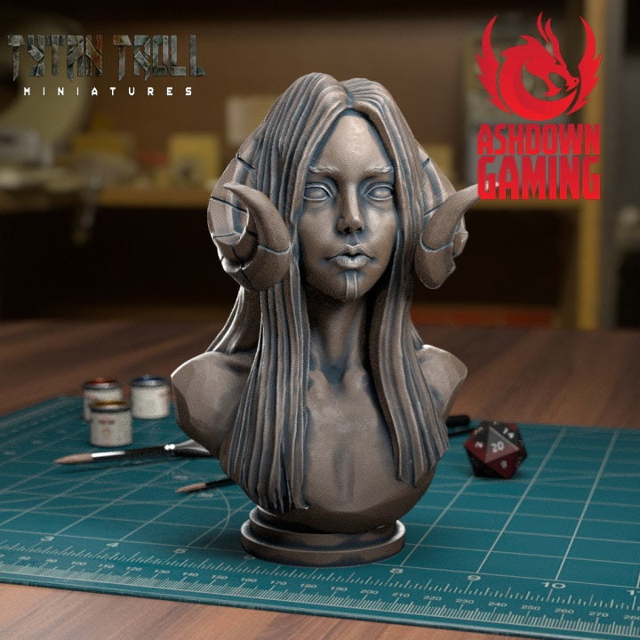 TytanTroll Miniatures: Horned Girl Bust-Bust-Ashdown Gaming